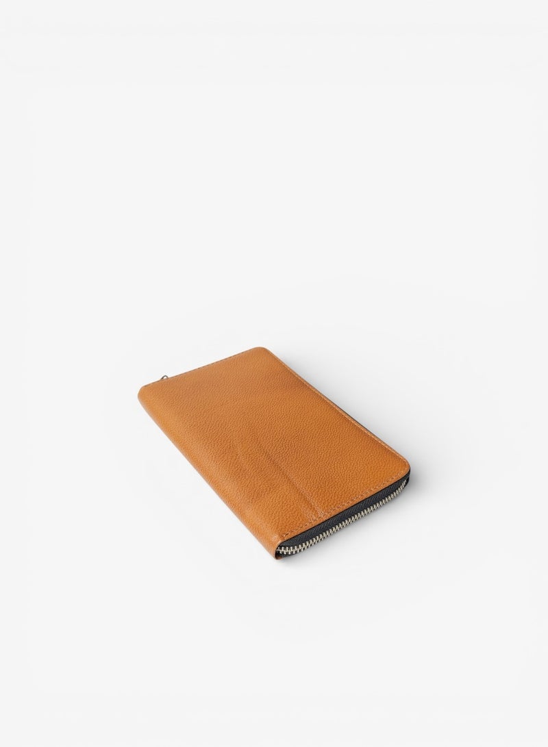 Emery Leather Travel Wallet Organizer, Zip-Around Passport Holder with Card Slots, Cash Storage & Secure Travel Document Case (Tan) - Image 1